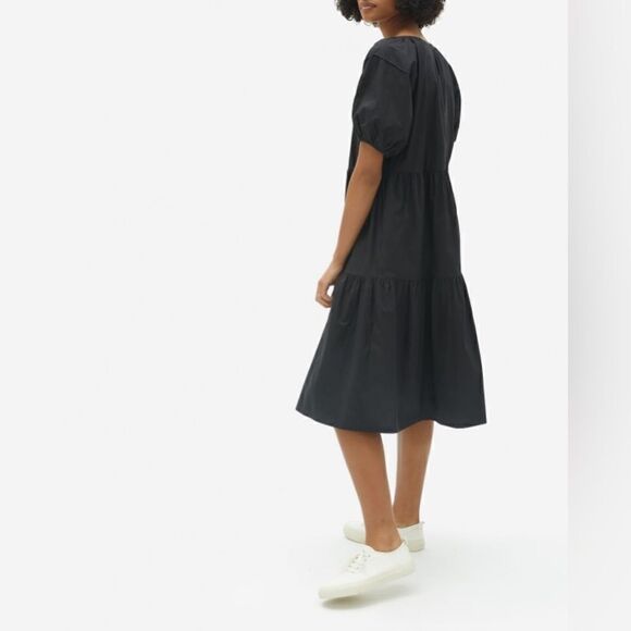 Everlane The Tiered Cotton Midi Black Shirt Dress Size 2 - Picture 5 of 12